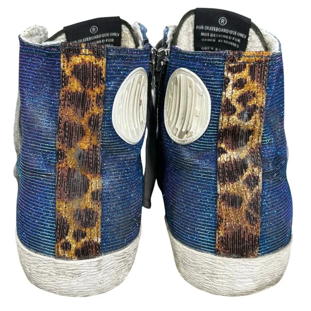 Golden Goose Francy Star Iridescent Blue High Top Sneaker Size 40 US 10